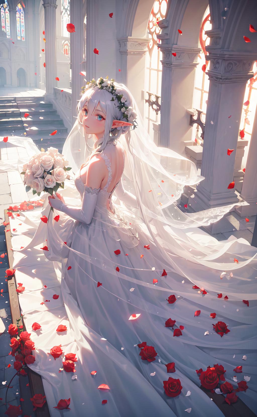 Premium AI Image | An anime girl with white dears wearing wedding dress  cartoon